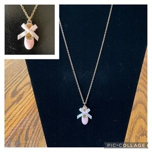 Necklace Ballet Shoe Pink & Gold Bow With Chain